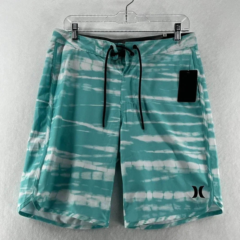 Hurley Boardshorts Mens Sz 30 Printed Drawstring Stretch Swim Surf Aurora Green